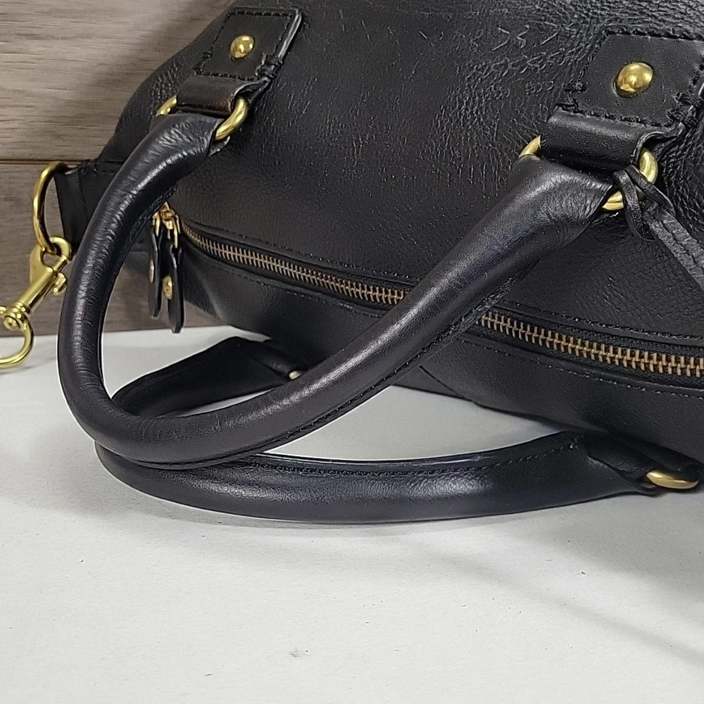 Isabella Fiore Black Tooled Leather Satchel Crossbody Shoulder Bag with Tassel